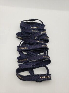 Chanel Blue Gold Logo Ribbon 152 inches